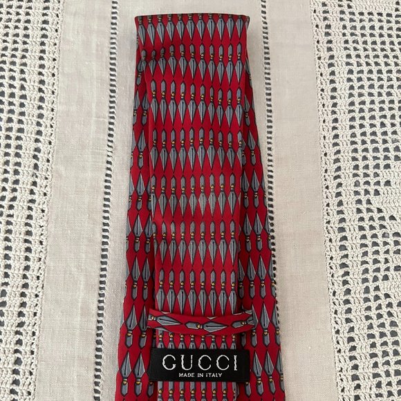 Gucci silk tie red, grey & yellow - Picture 5 of 10
